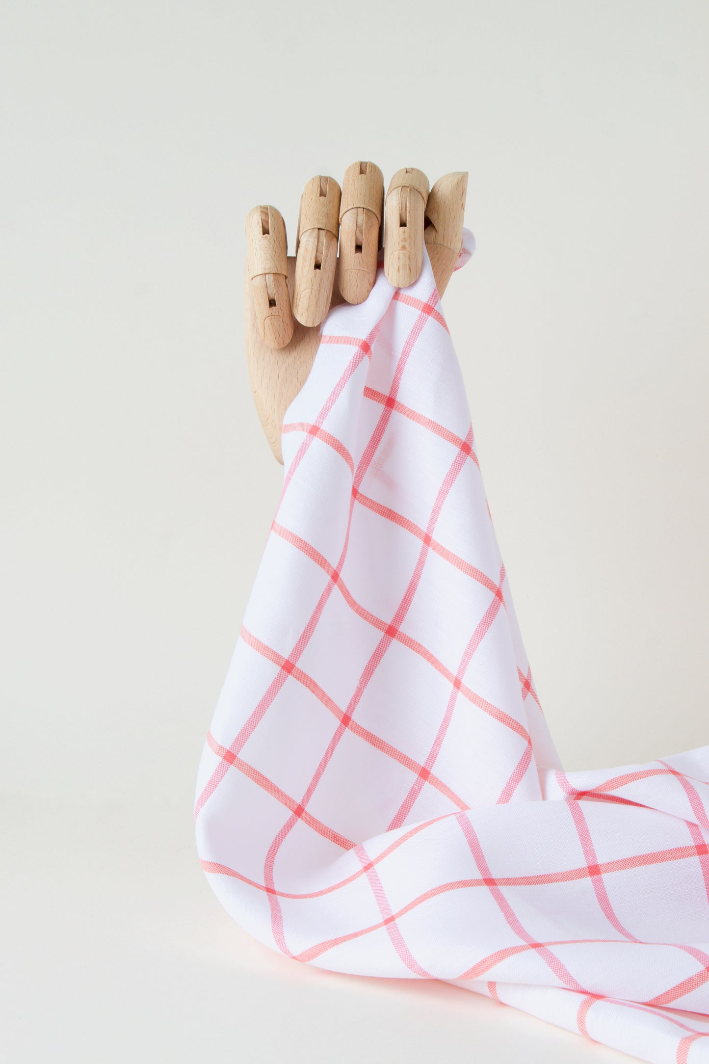 Toile de lin/coton à carreaux - Blanc et Corail