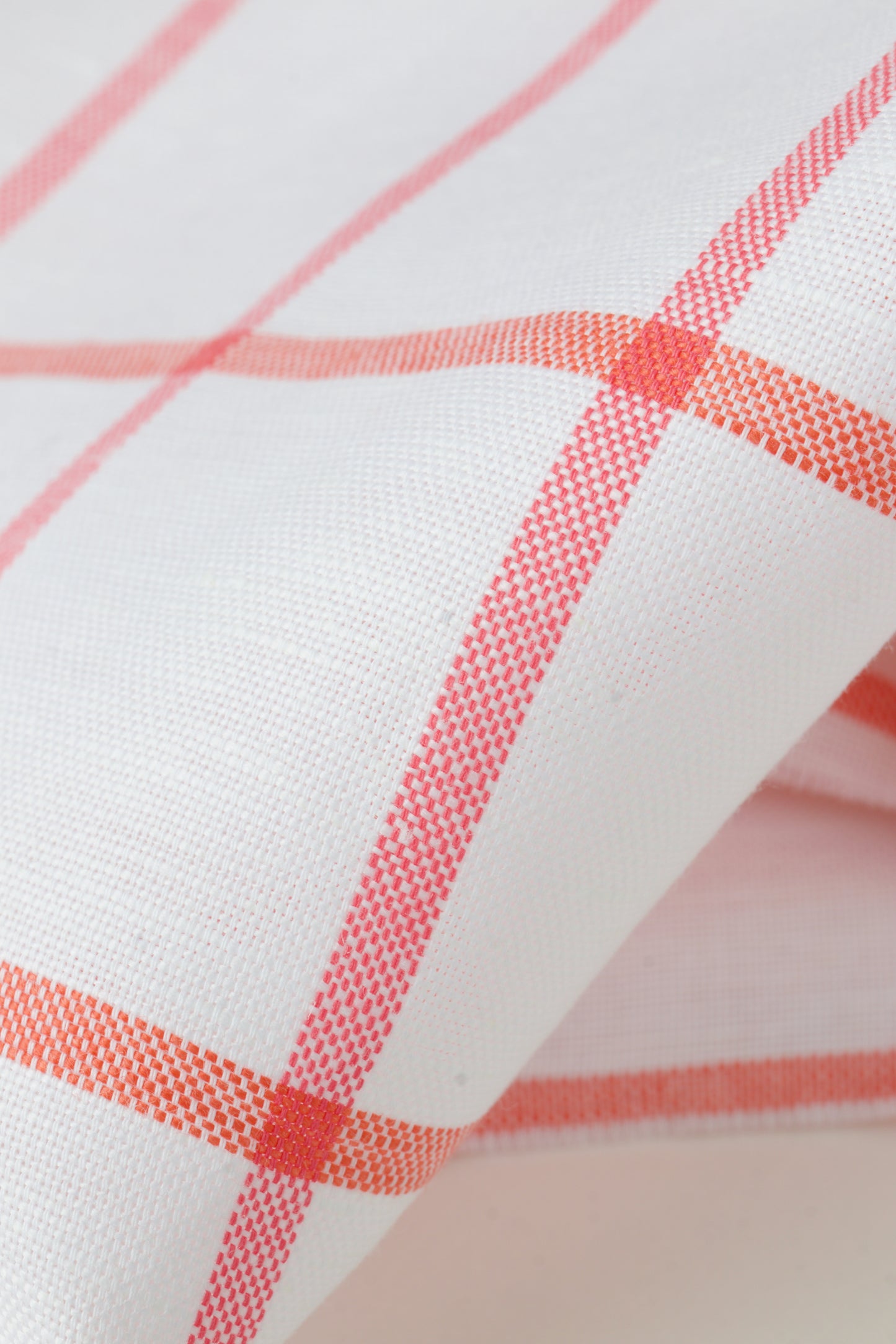 Toile de lin/coton à carreaux - Blanc et Corail