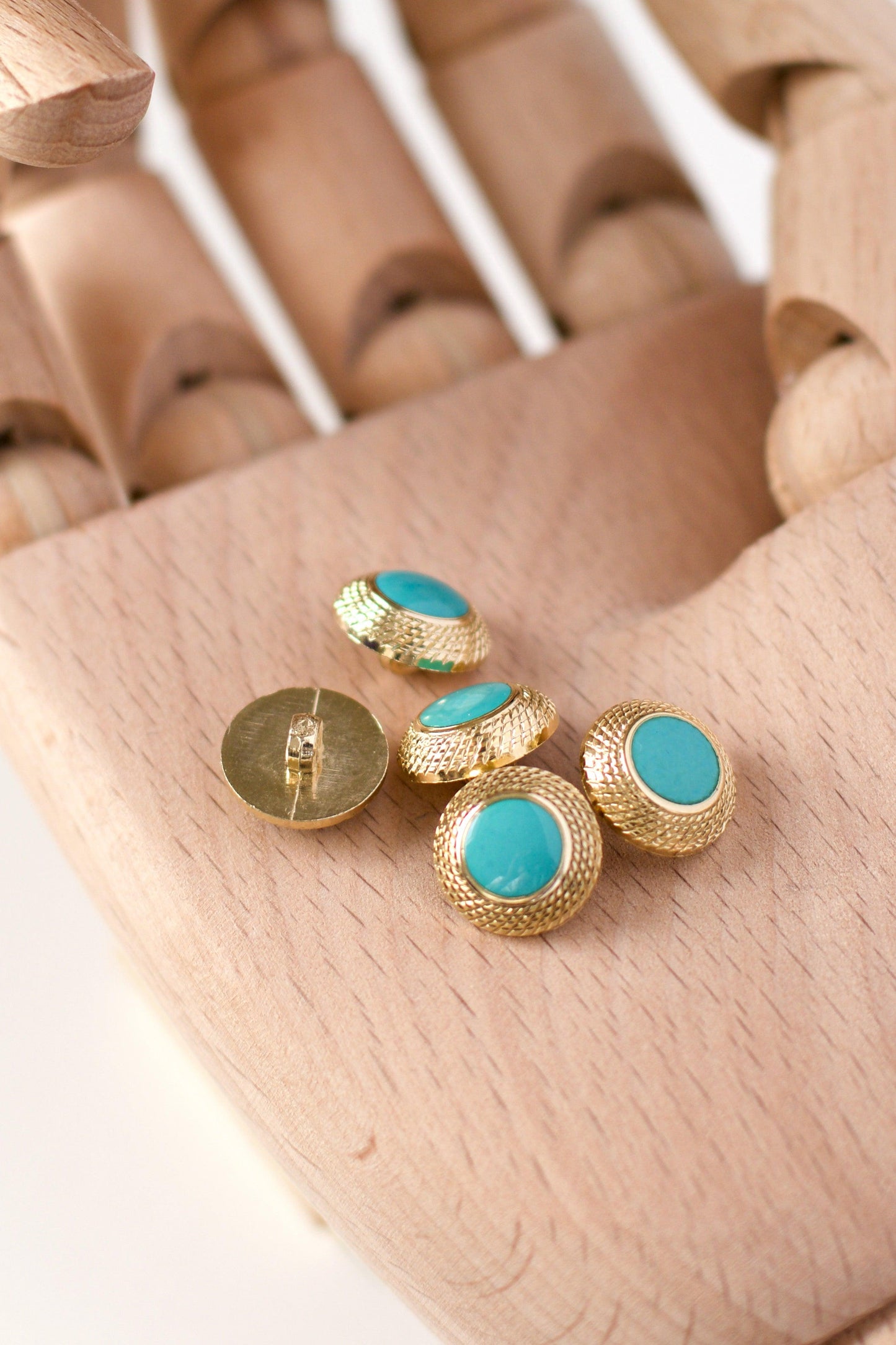 Boutons vintages 14 mm - Turquoise / Doré