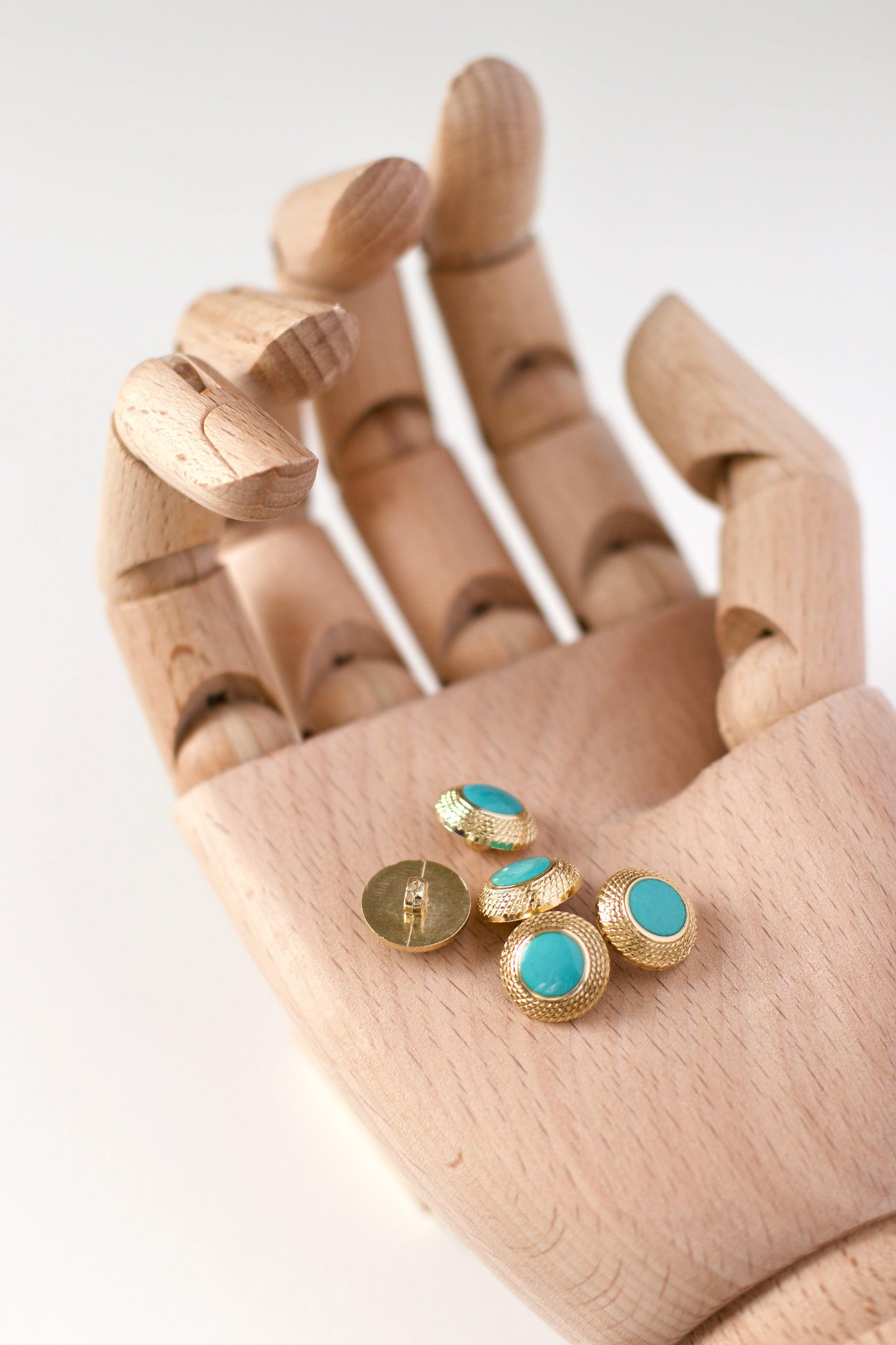 Boutons vintages 14 mm - Turquoise / Doré