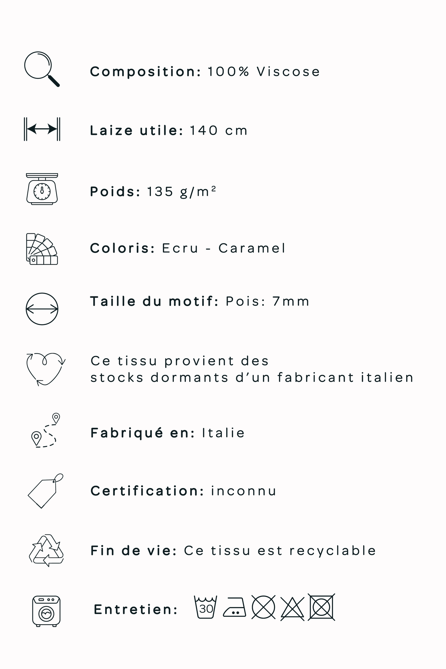 Crêpe de viscose à pois - Caramel